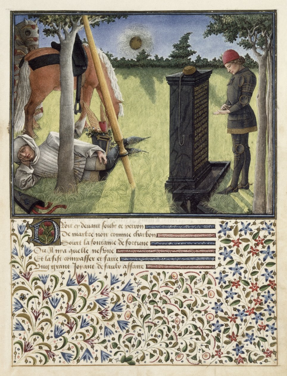 Paní 2597 Při východu slunce čte srdce nápis na Začarované fontáně, faksimilové vydání Livre du Coeur dAmours Espris od Rene dAnjou od English School