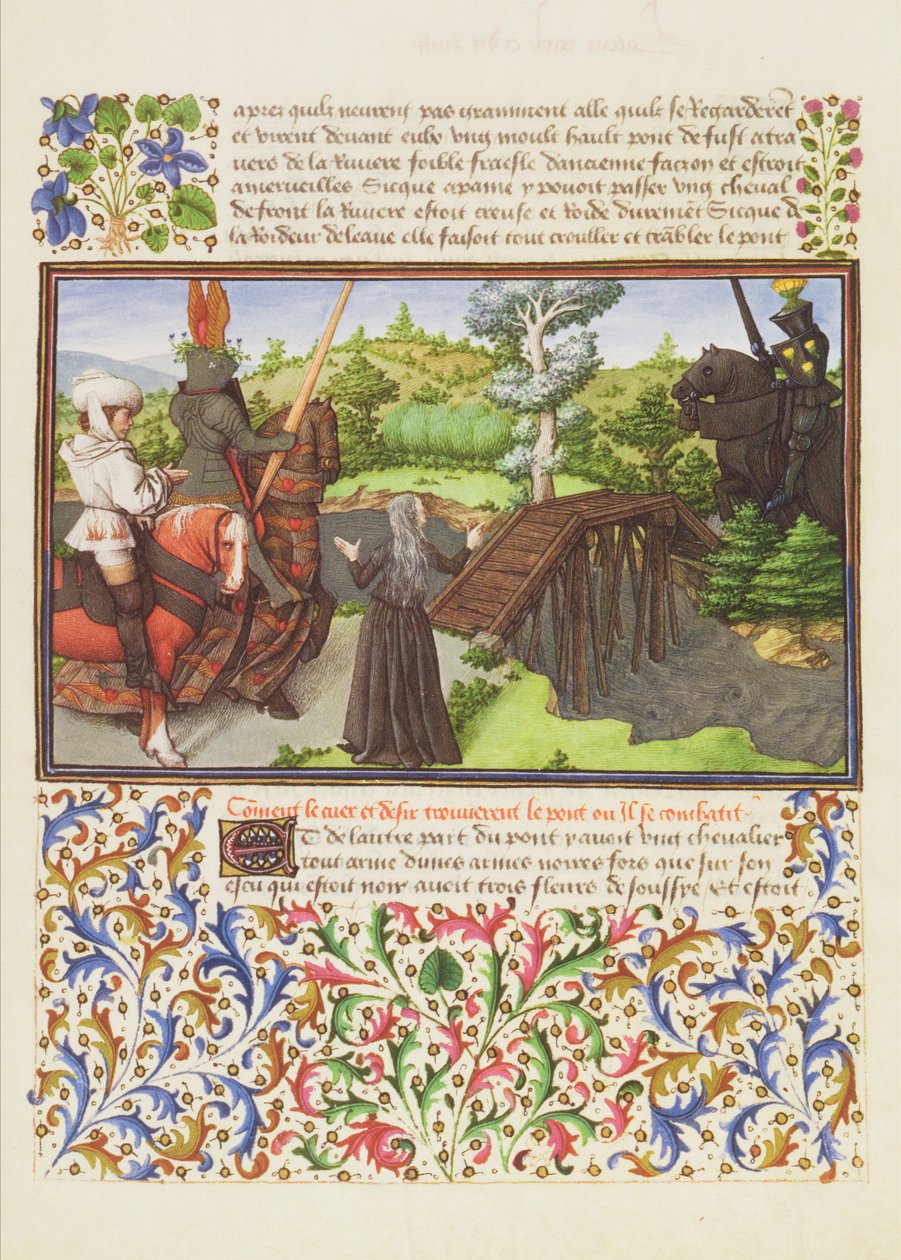 Paní 2597 Srdce, touha a melancholie na mostě Nebezpečná procházka, kterou střeží rytíř Soulcy, faksimile vydání Livre du Coeur dAmours Espris od Rene dAnjou od English School