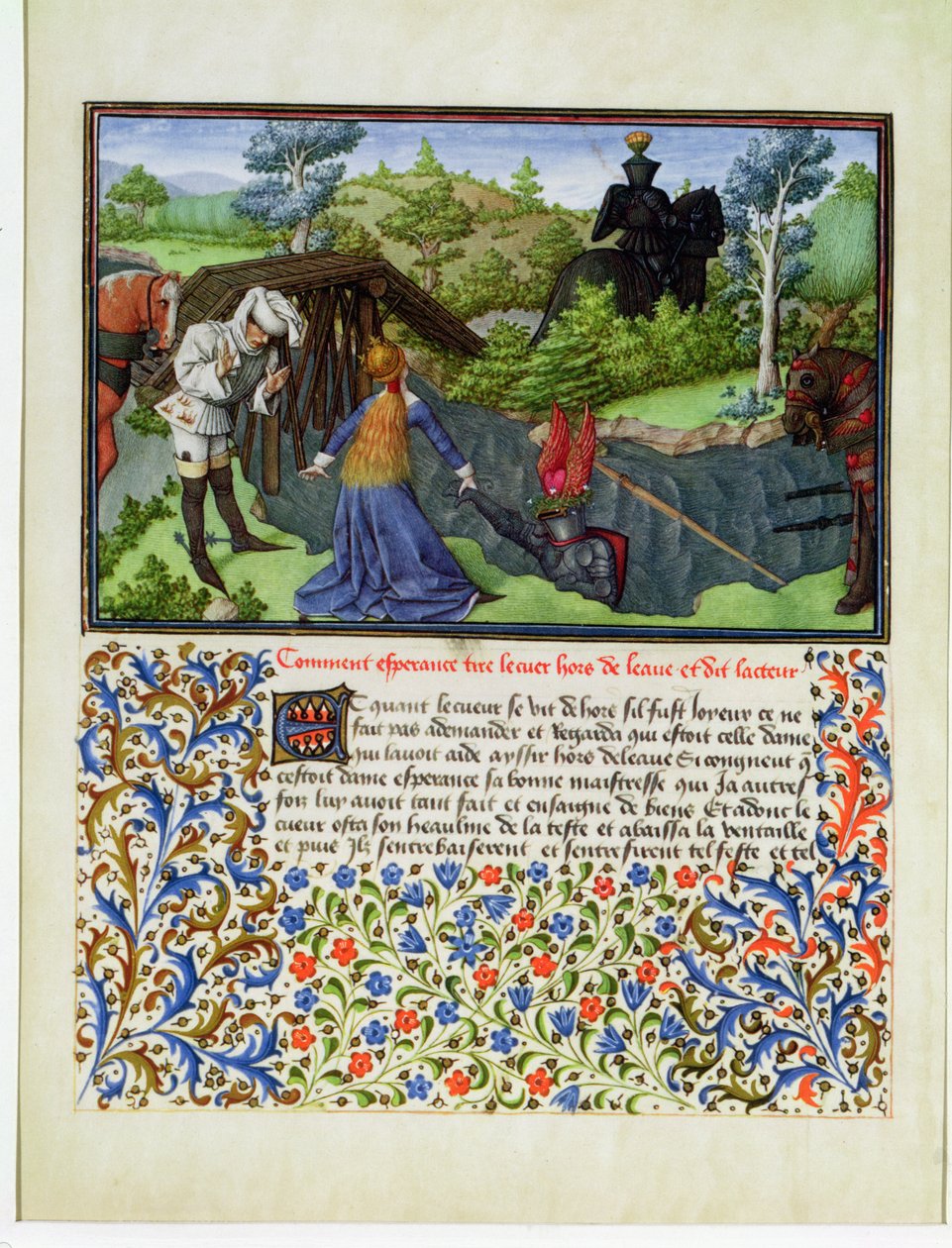 Paní 2597 Hope bere srdce z řeky slz, faksimilní vydání Livre du Coeur dAmours Espris od Rene dAnjou od English School