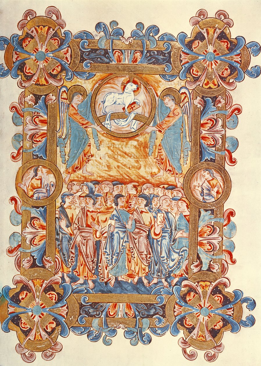 Ms 274 (Y-6) fol.158 Množství klanějící se Beránkovi, z misálu Roberta z Jumieges, asi 1016. od English School
