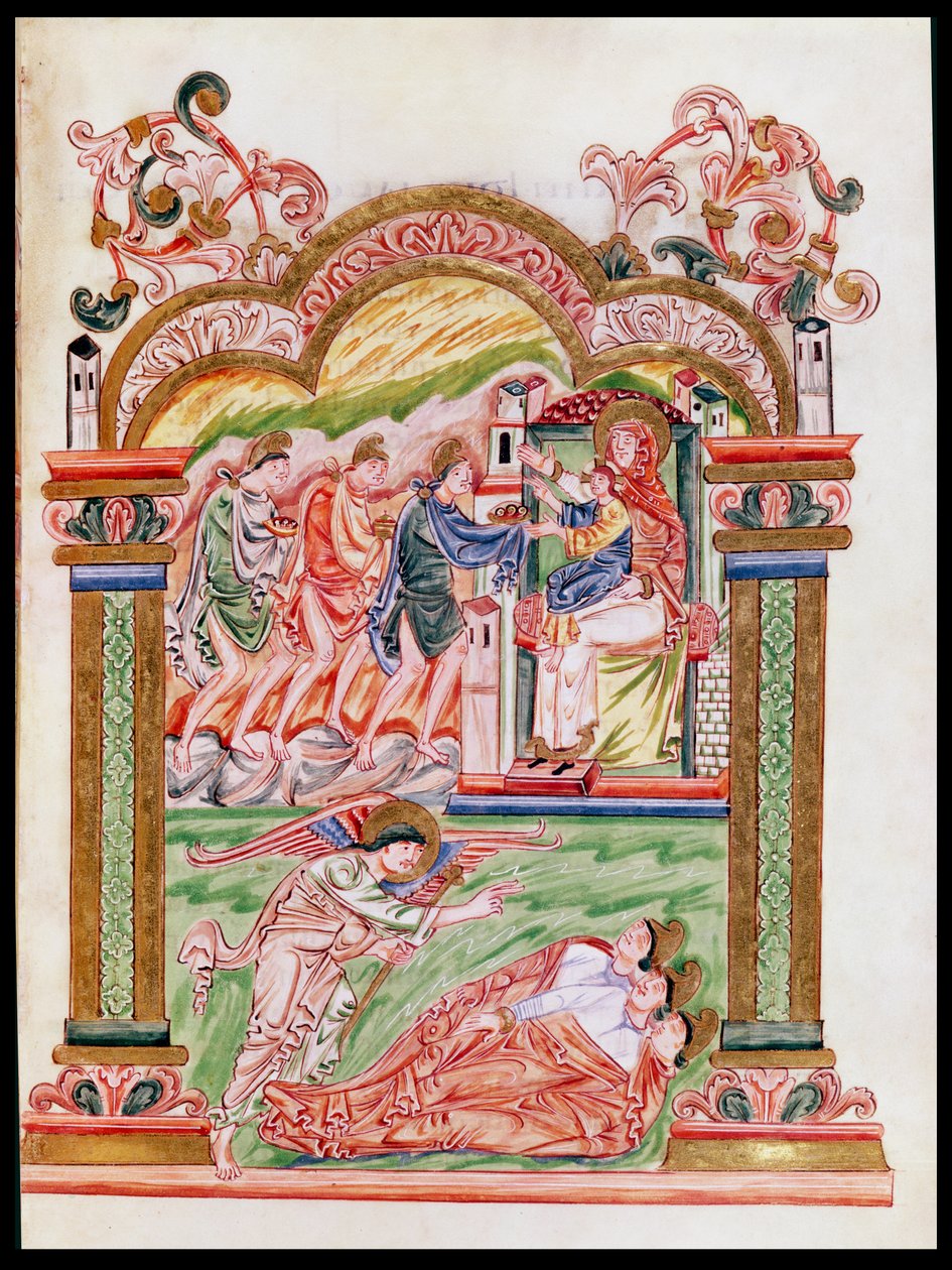 Ms 274 (Y-6) fol.37 Sen a klanění tří králů, z misálu Roberta z Jumieges, kolem roku 1016 od English School