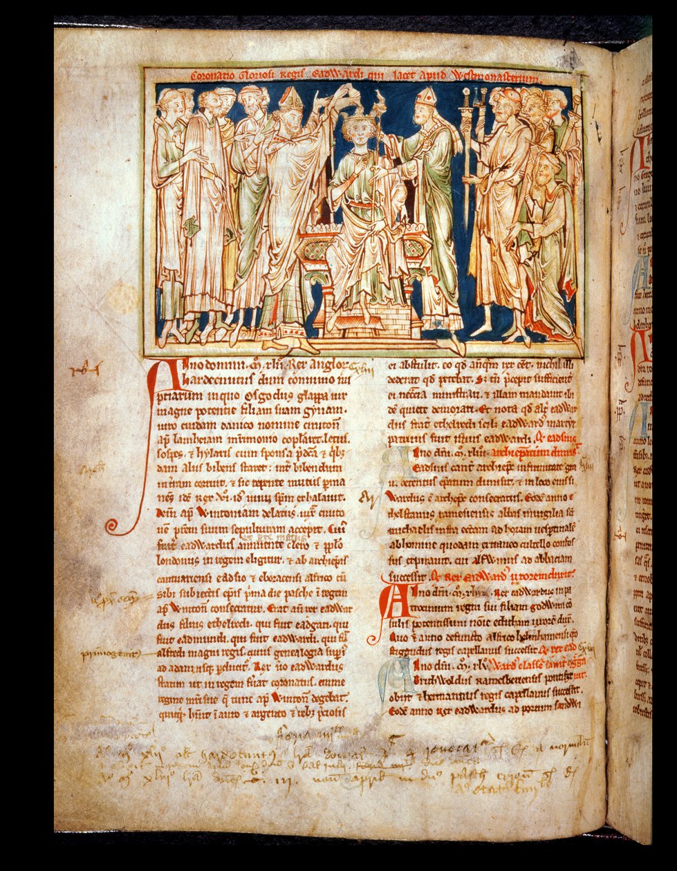 Miniatura Ms 6712 (A.6.89) fol.115v Edward the Confessor (1004-66) z Flores Historiarum, od Matthew Paris, 1250-52 od English School