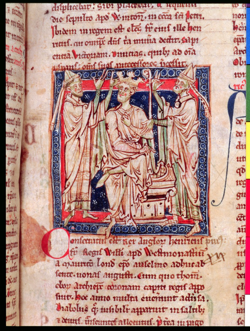 Ms 6712 (A.6.89) fol.129r Jindřich I. (1068-1135), miniatura z Flores Historiarum, Matthew Paris, 1250-52 od English School