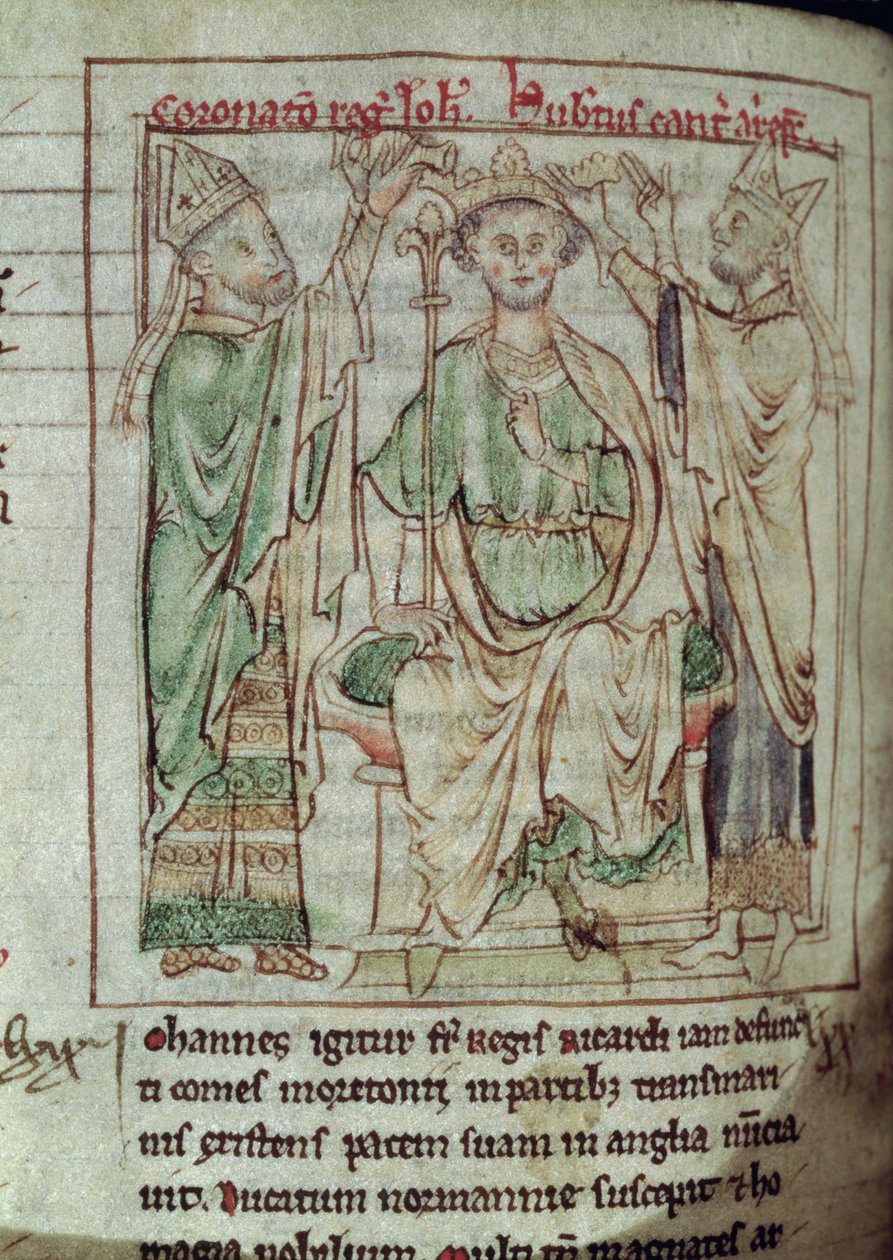 Ms 6712 (A.6.89) fol.144v King John (1167-1216), miniatura z Flores Historiarum, od Matthew Paris, 1250-52 od English School