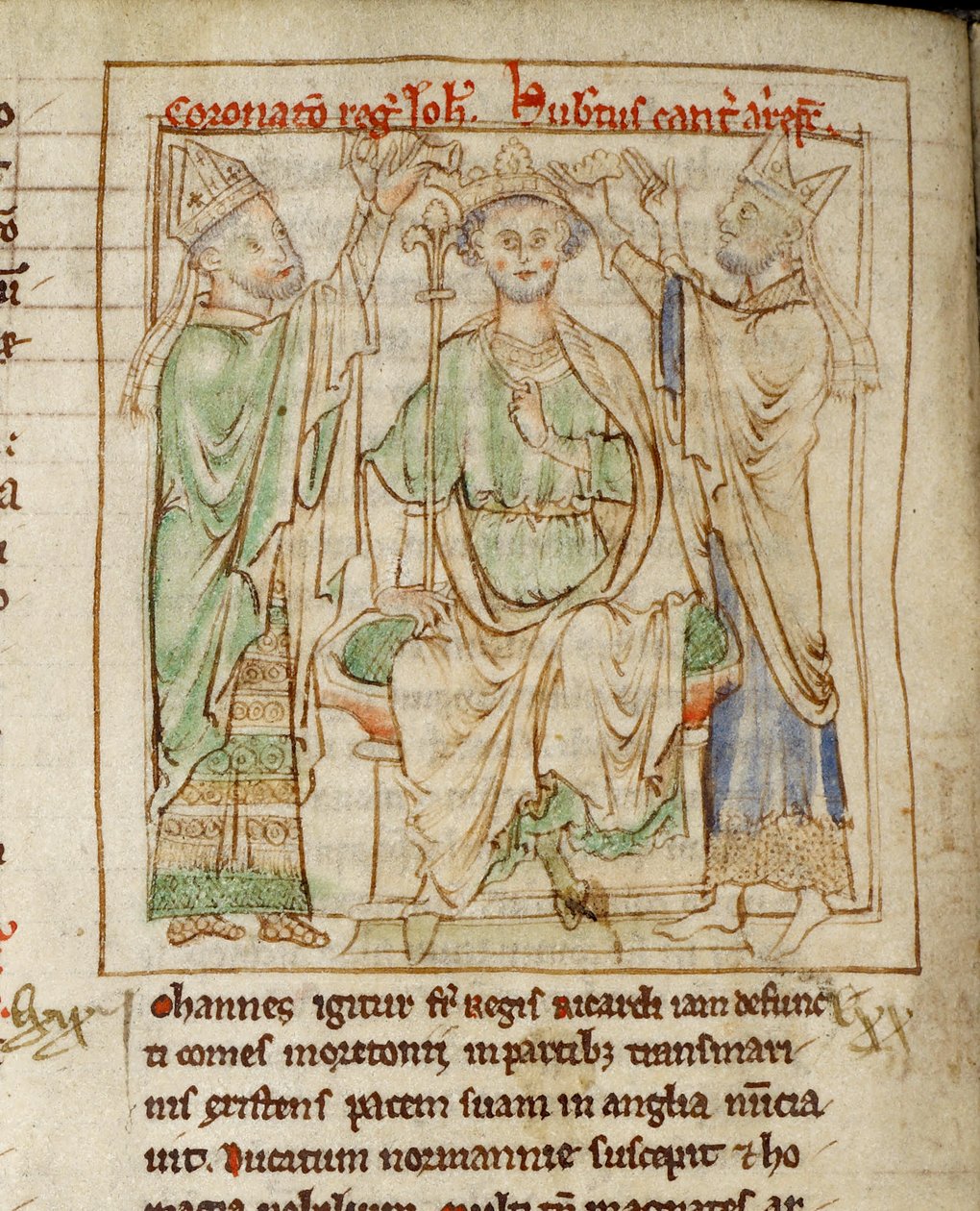 Ms 6712 (A.6.89) fol.144v King John (1167-1216), miniatura z „Flores Historiarum“, od Matthew Paris od English School