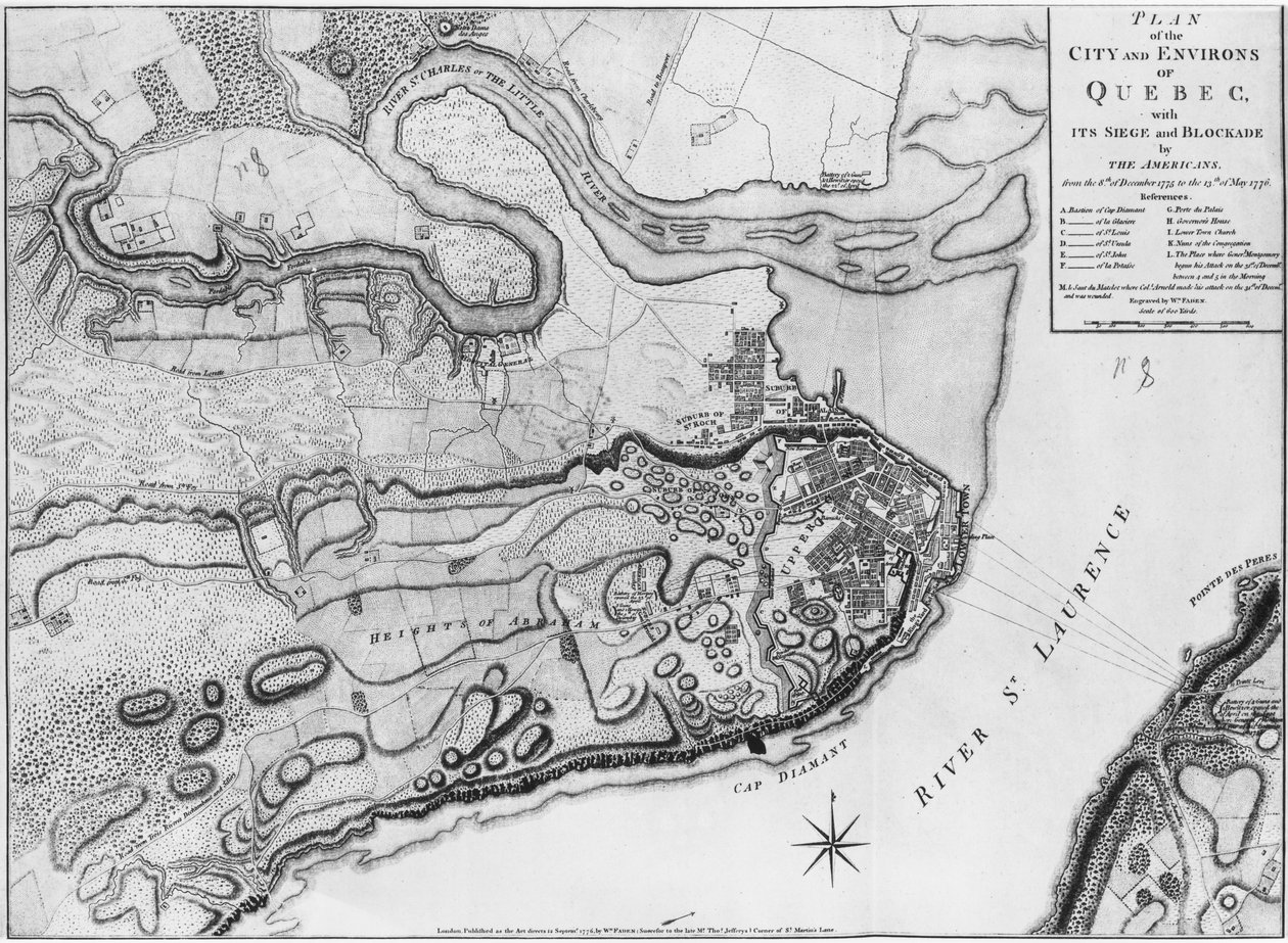 Ms A 224 f.8 Mapa města a okolí Quebecu s jeho obležením a blokádou Američany, ilustrace z 