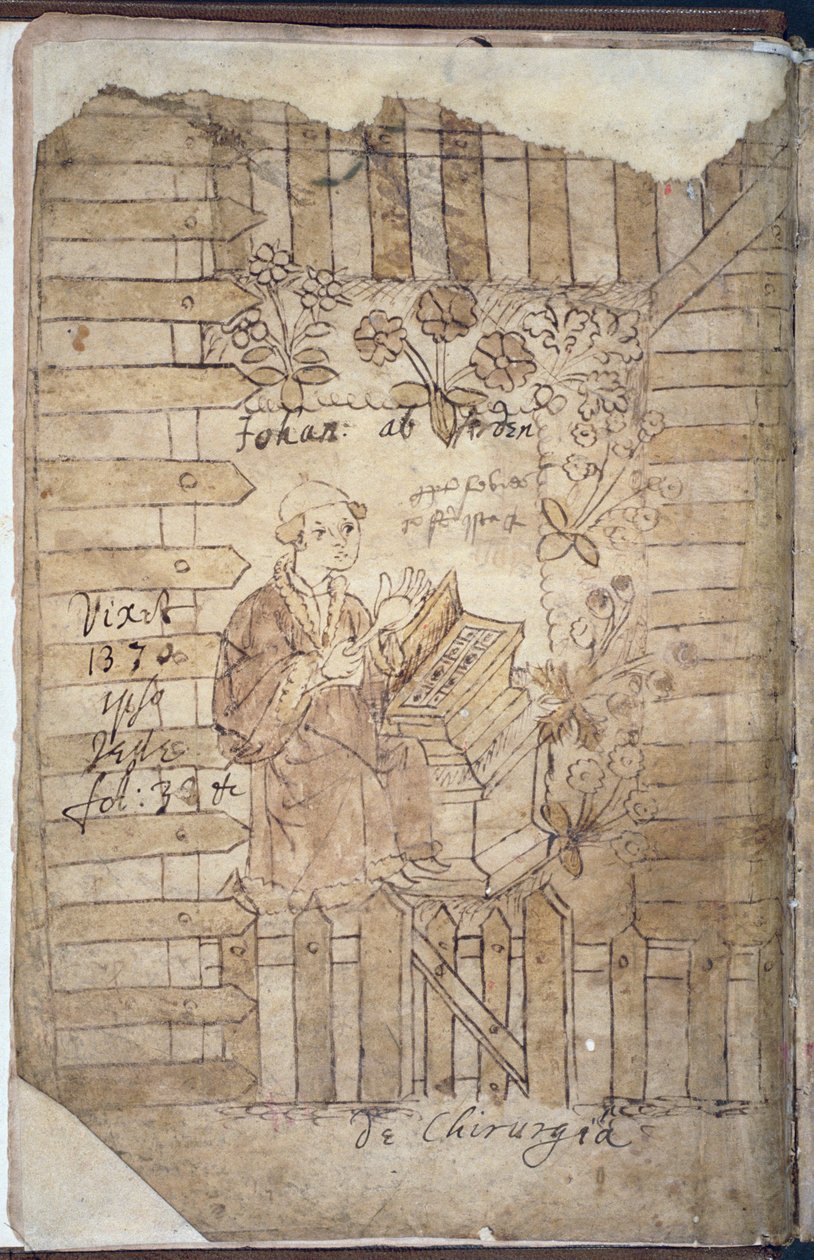 Paní Hunter 112 f.1v Arderne v bylinkové zahradě, forma Incerti Avctoris od Johannise Arderne od English School