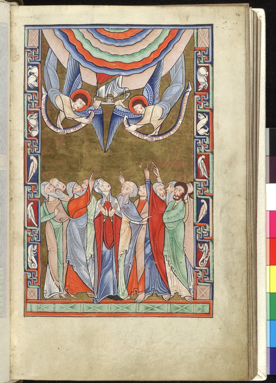 Ms Hunter 229 f.14r The Ascension, z Hunterian Psalter, c.1170 (pero, inkoust a tempera na pergamenu) od English School