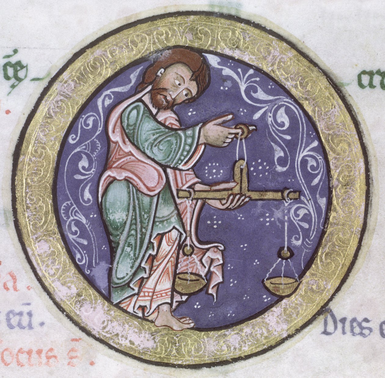 Paní Hunter 229 f.5r Libra, z Hunterian Psalter, c.1170 (pero, inkoust a tempera na pergamenu) (detail) od English School