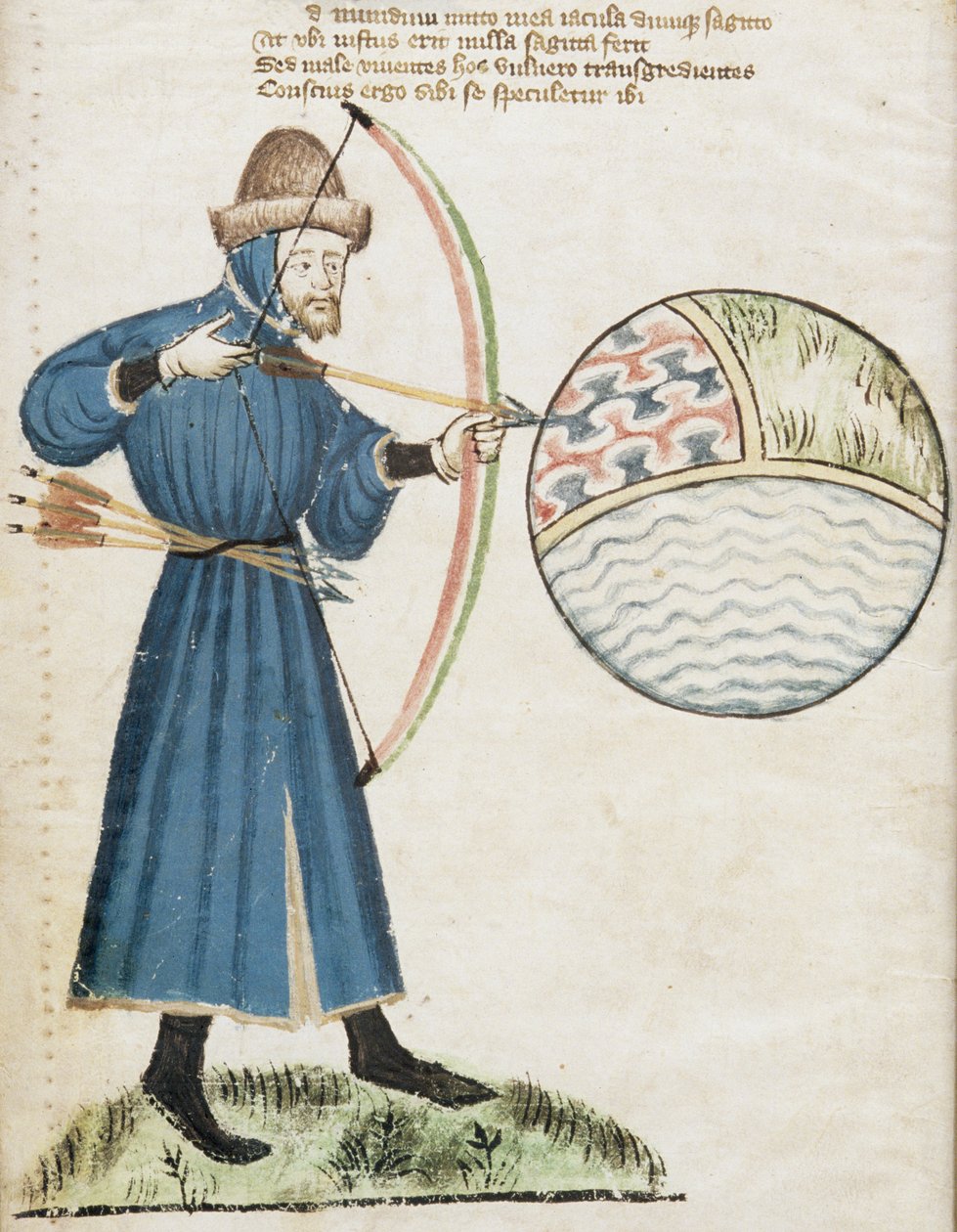 Paní Hunter 59 f.6v Archer Fireing at a Globe, od Vox Clamatis od Johna Gowera (1330-1408) od English School