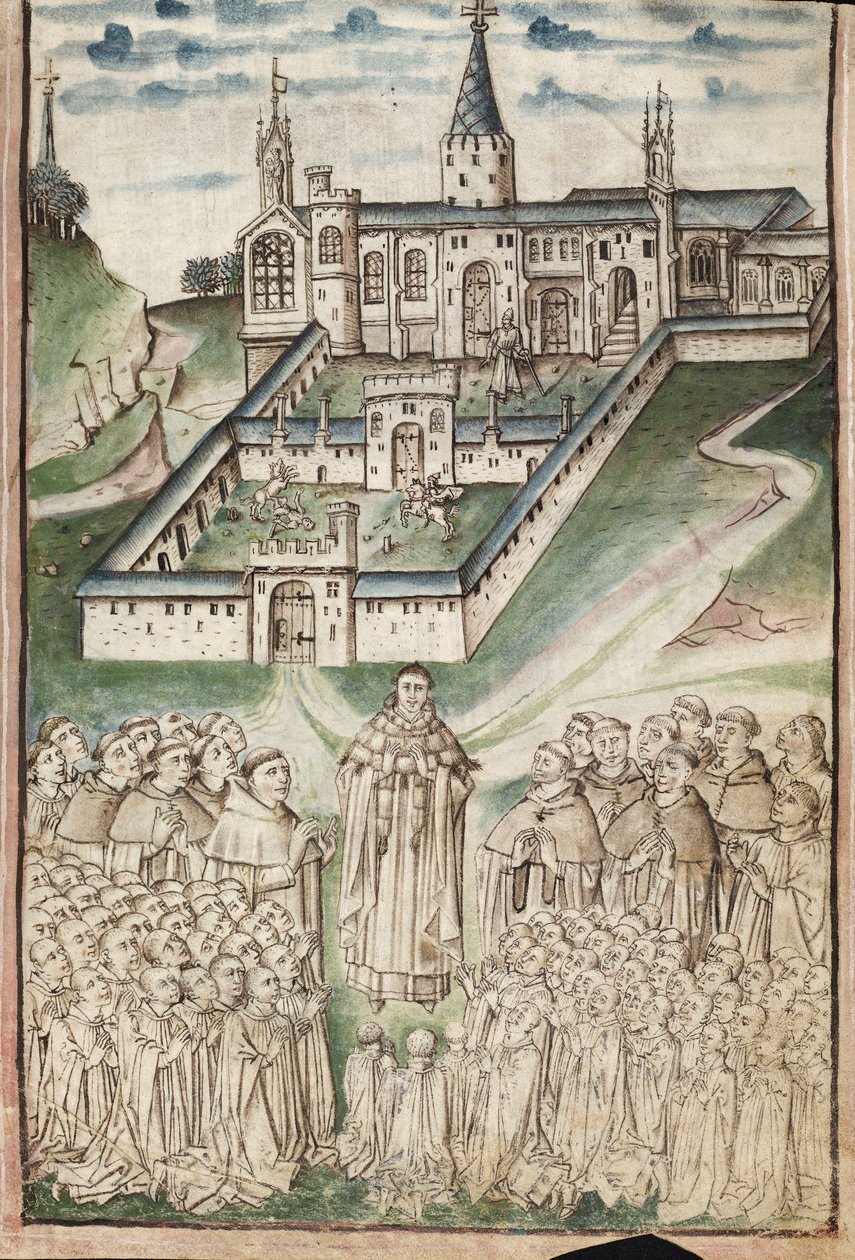paní Nová Coll 288, f3r. (Chaundlerův rukopis), Život Williama z Wykehamu od Thomase Chaundlera (pero, inkoust a tempera na pergamenu) od English School