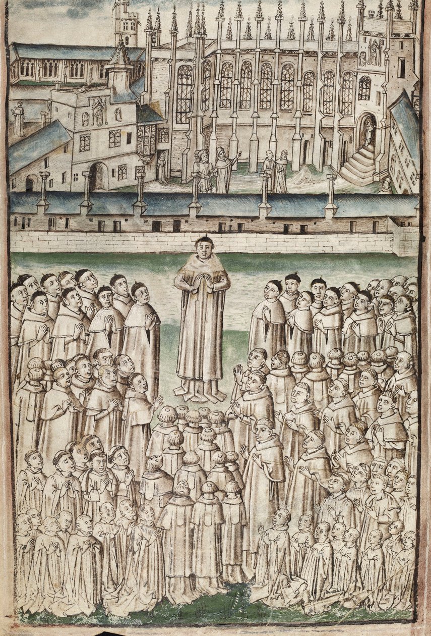 Paní Nová Coll 288, f3v. (Chaundlerův rukopis), Život Williama z Wykehamu od Thomase Chaundlera (pero, inkoust a tempera na pergamenu) od English School