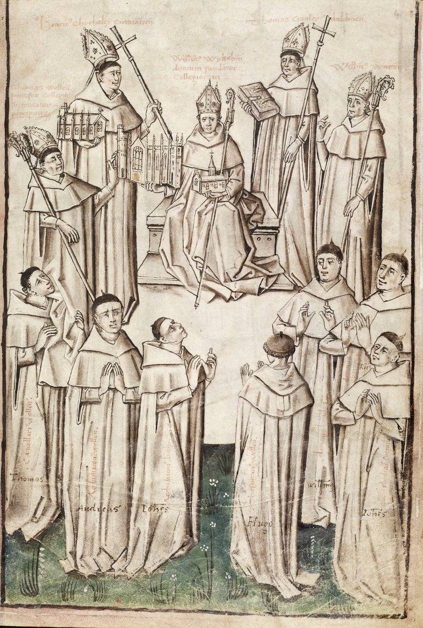 Paní Nová Coll 288, f4r. (Chaundlerův rukopis), Život Williama z Wykehamu od Thomase Chaundlera (pero, inkoust a tempera na pergamenu) od English School