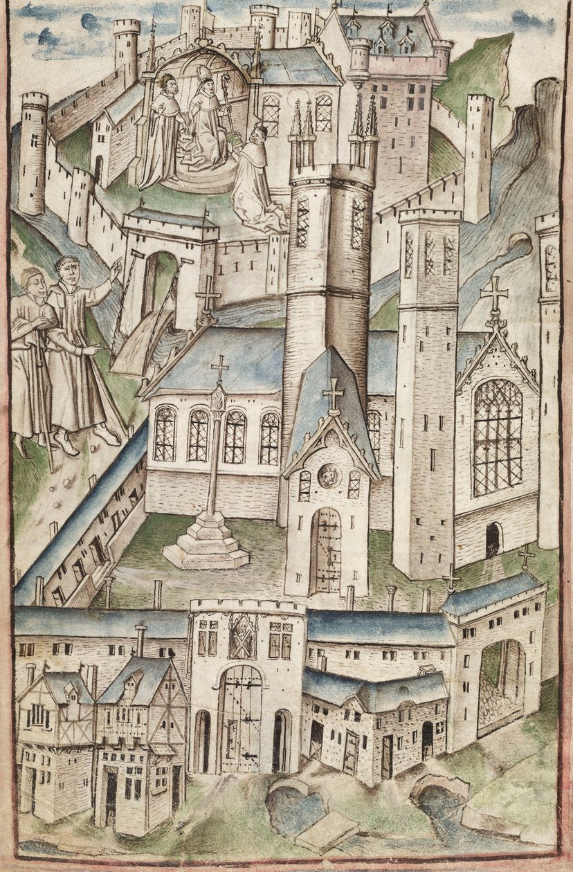Paní Nová Coll 288, f4v. (Chaundlerův rukopis), Život Williama z Wykehamu od Thomase Chaundlera (pero, inkoust a tempera na pergamenu) od English School