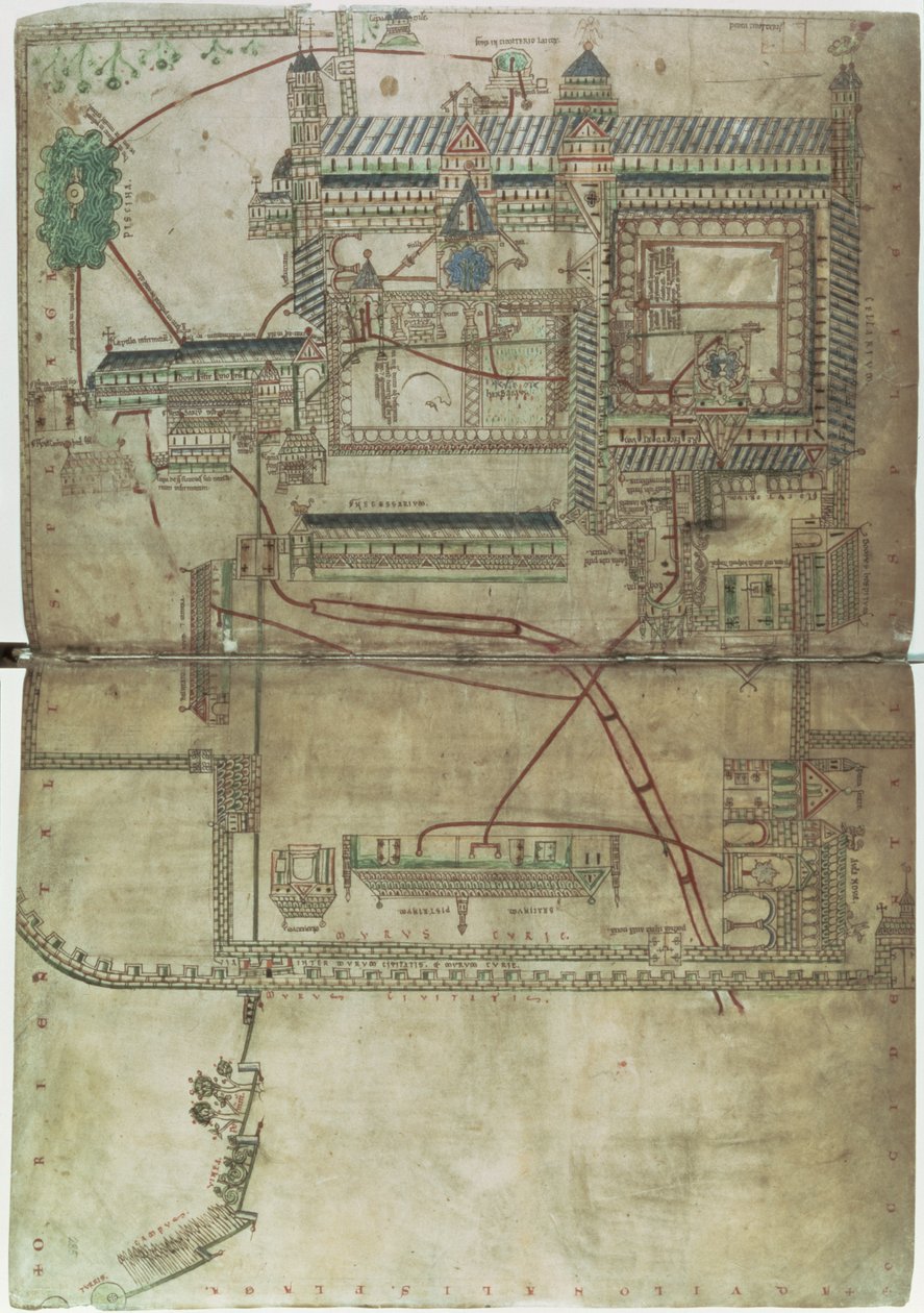 Paní R 171 f.285 Plán canterburské katedrály a vodovodního systému, z „Eadwine Psalter“, c.1150 (vellum) od English School