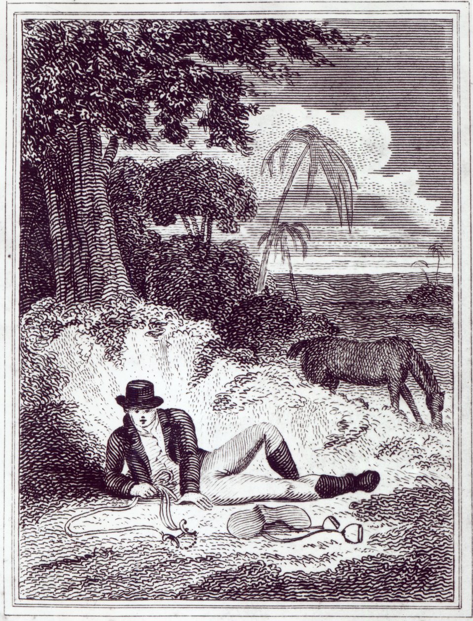Mungo Park v Africe, ilustrace z knihy "Travels in the interior districts of Africa: performed in the years 1795, 1796, and 1797", vydané v roce 1816 (tisk) od English School
