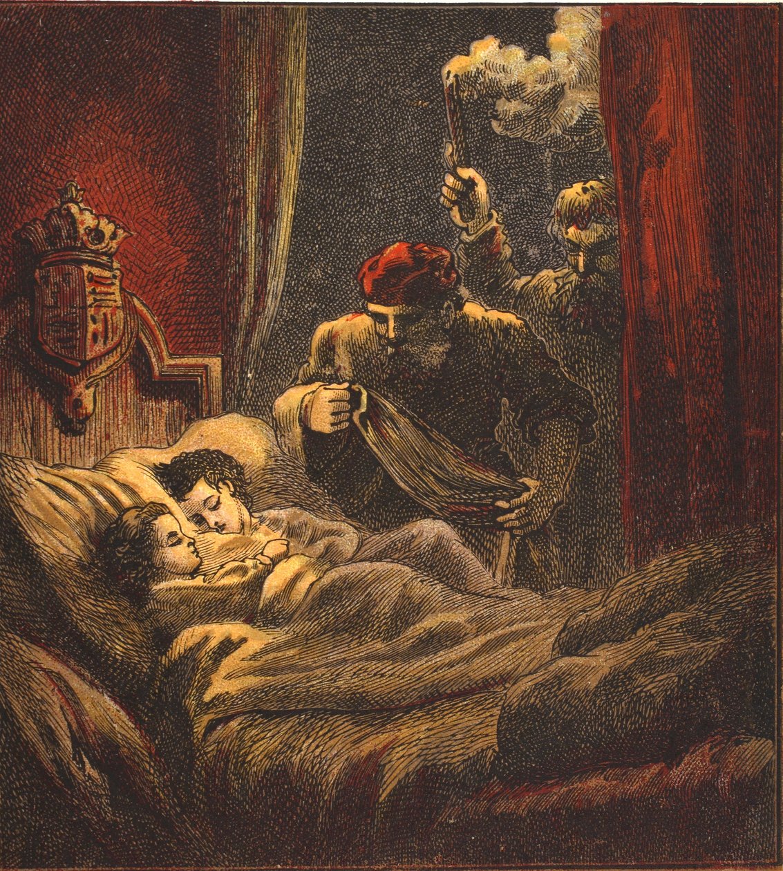 Vražda Malých princů, hospoda. 1890 (barevná litografie) od English School
