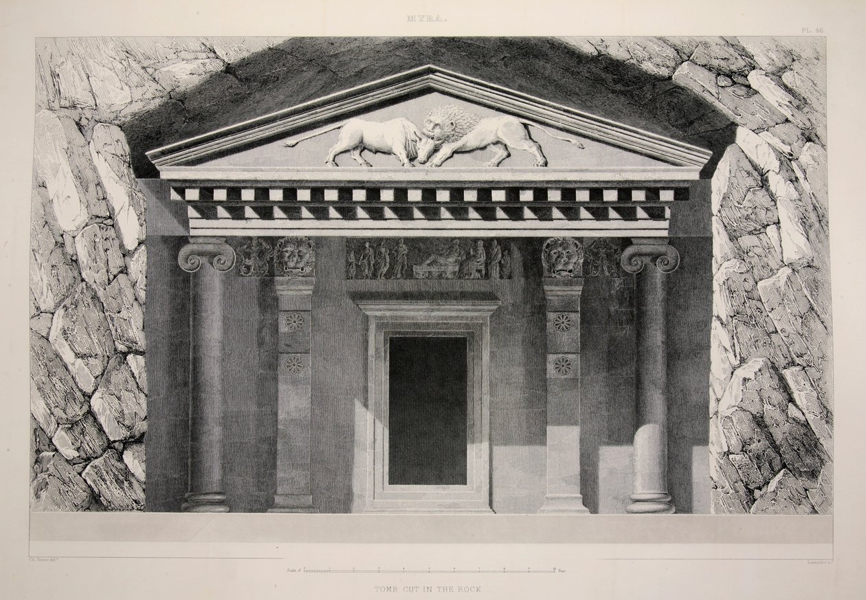 Myra - Tomb Cut in the Rock, hospoda. 1863 litografie. od English School