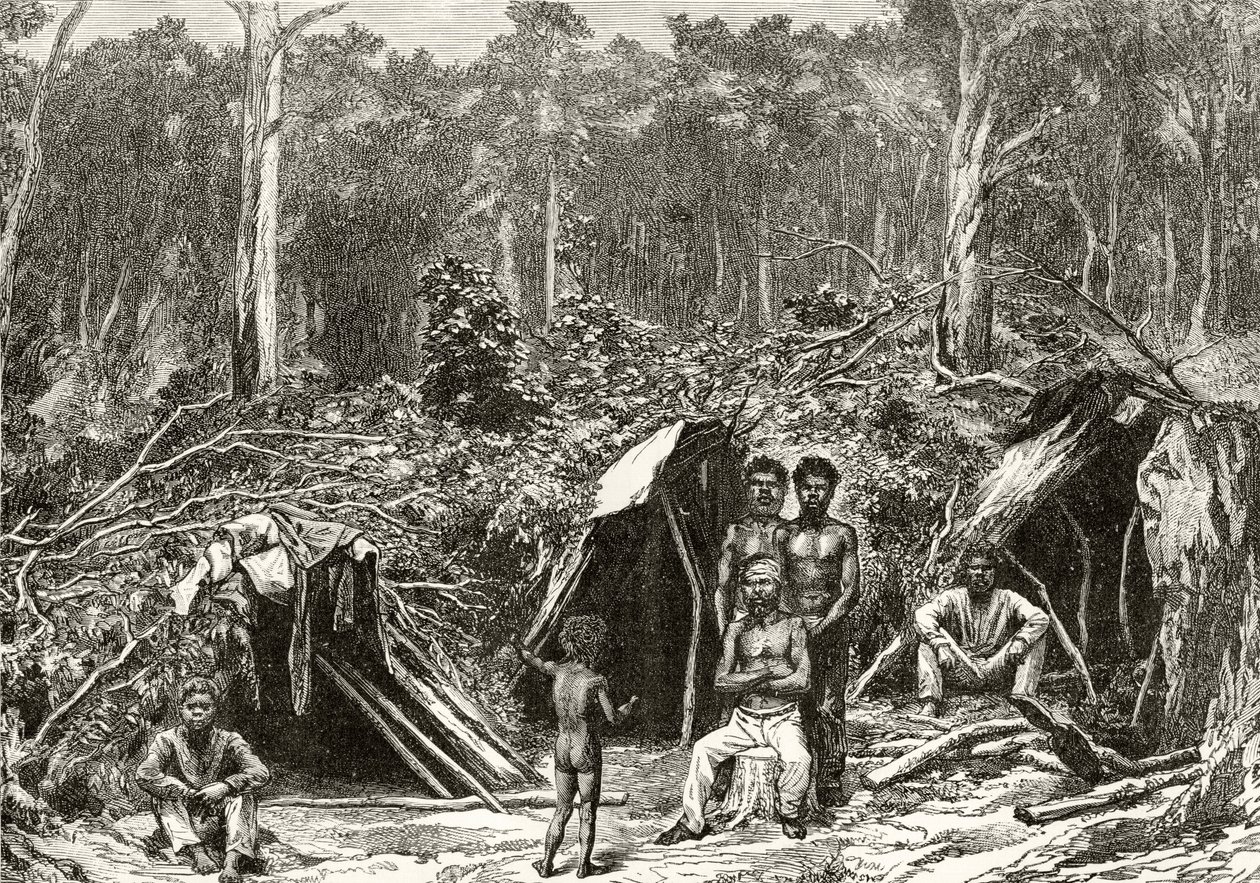 Native Aboriginie Encampment, c.1880, z 