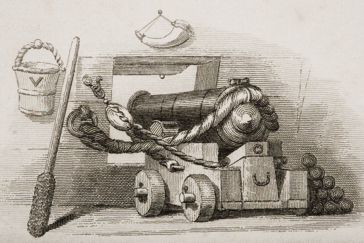 Námořní kánon, ilustrace z Anglických bitev na moři a na zemi od Lieut. plukovník Williams od English School