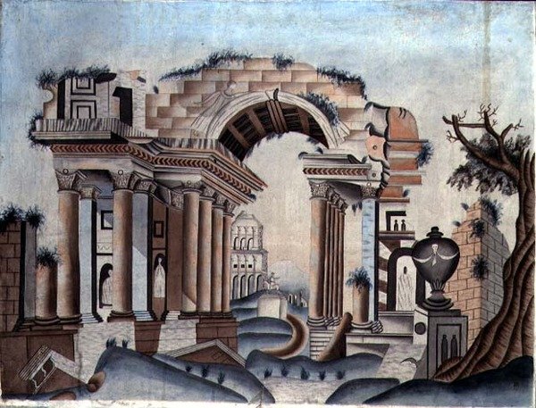 Neoklasicistní ruiny, cca 1820 (akvarel na papíře) od English School