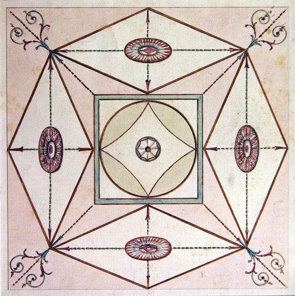 Neoklasický stropní design, Ugbrook Park, Devon, cca 1770 (akvarel na papíře) od English School
