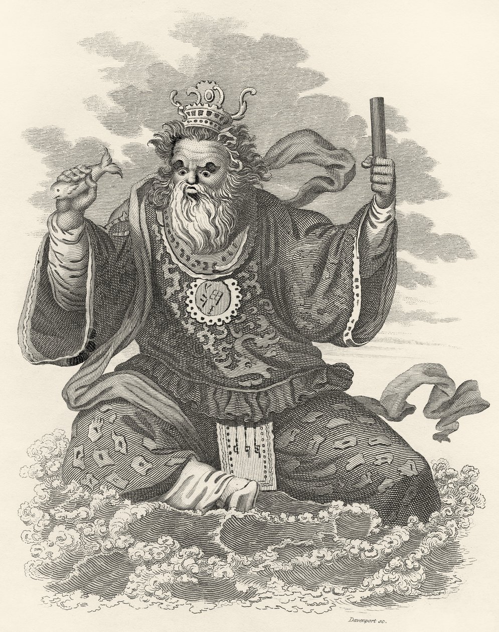 Neptun of the Chinese, ilustrace ze Světa: aneb současný stav vesmíru, který je všeobecnou a úplnou sbírkou moderních cest a cest, od Cavendishe Pelhama, vydáno v Londýně od English School