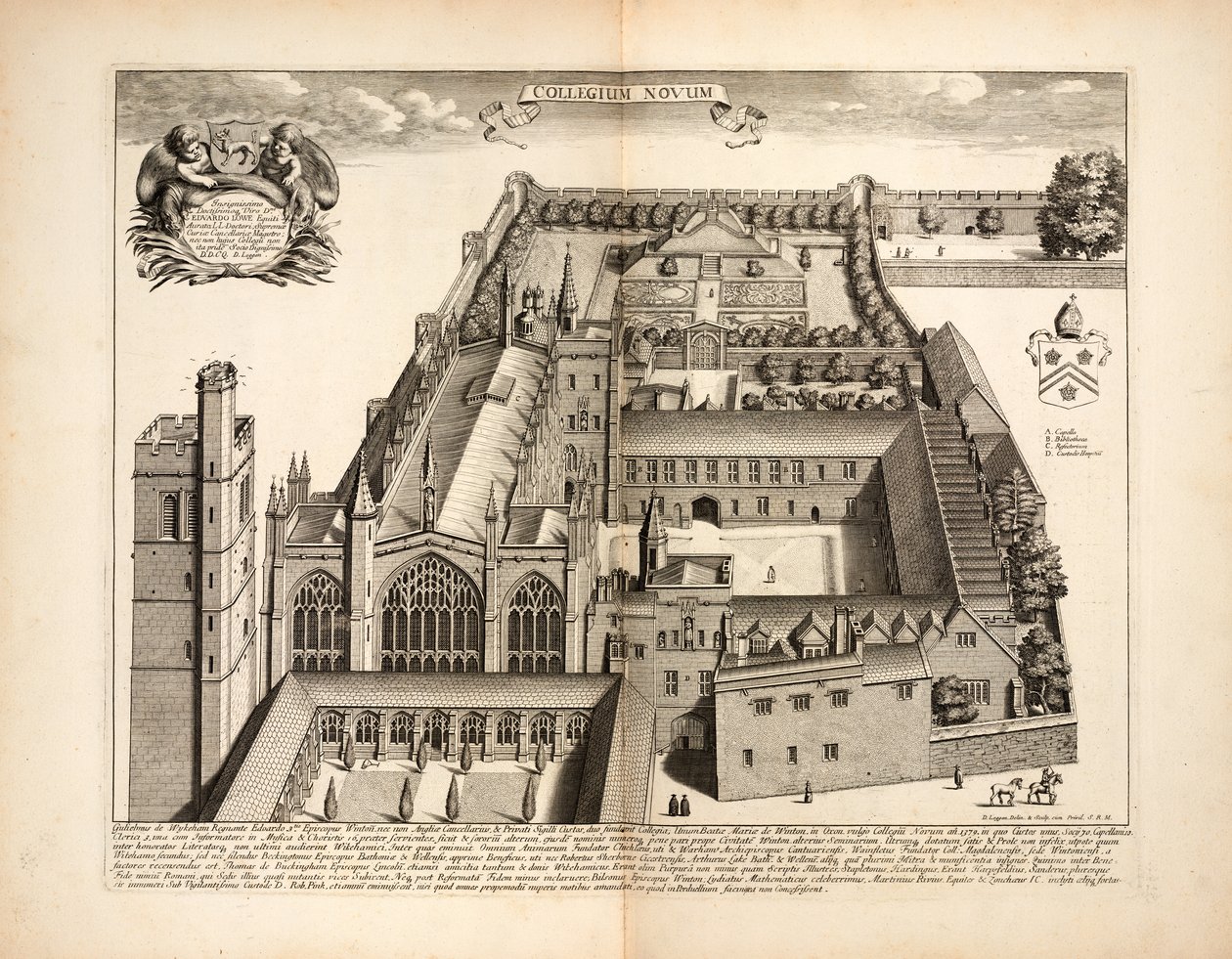 New College, deska 19 z Oxonia Illustrata od Davida Loggona, Oxford 1675 od English School