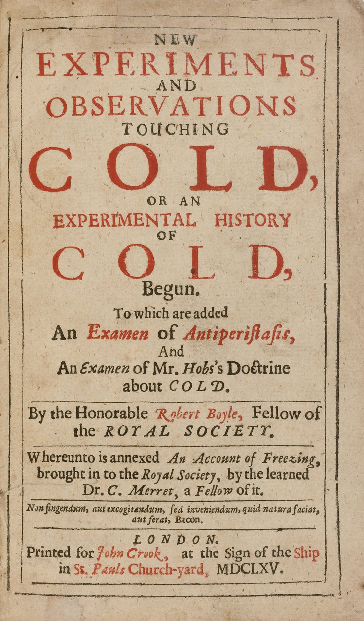 Nové experimenty a pozorování dotýkající se chladu aneb Experimentální historie chladu od Roberta Boylea od English School