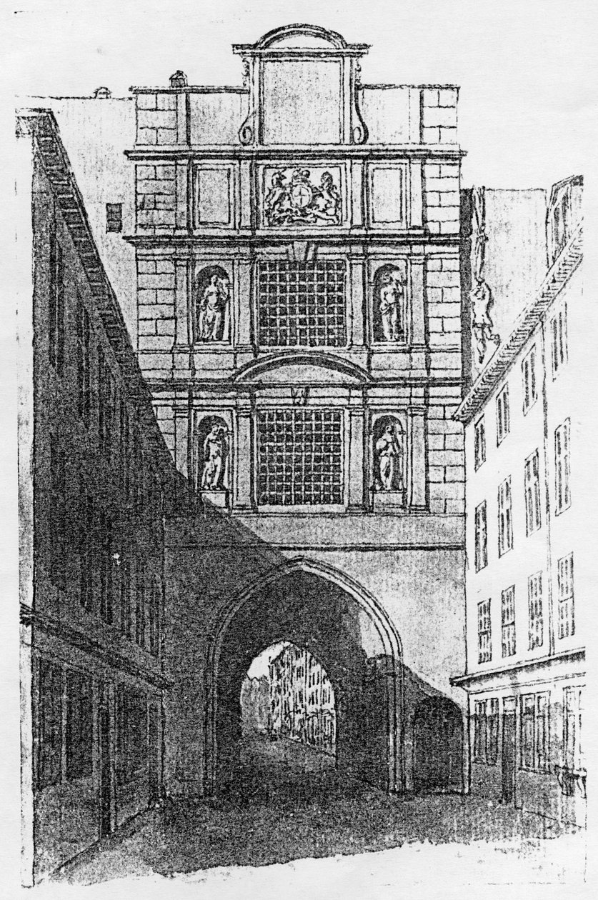 Newgate Prison (litho) (černobílá fotografie) od English School