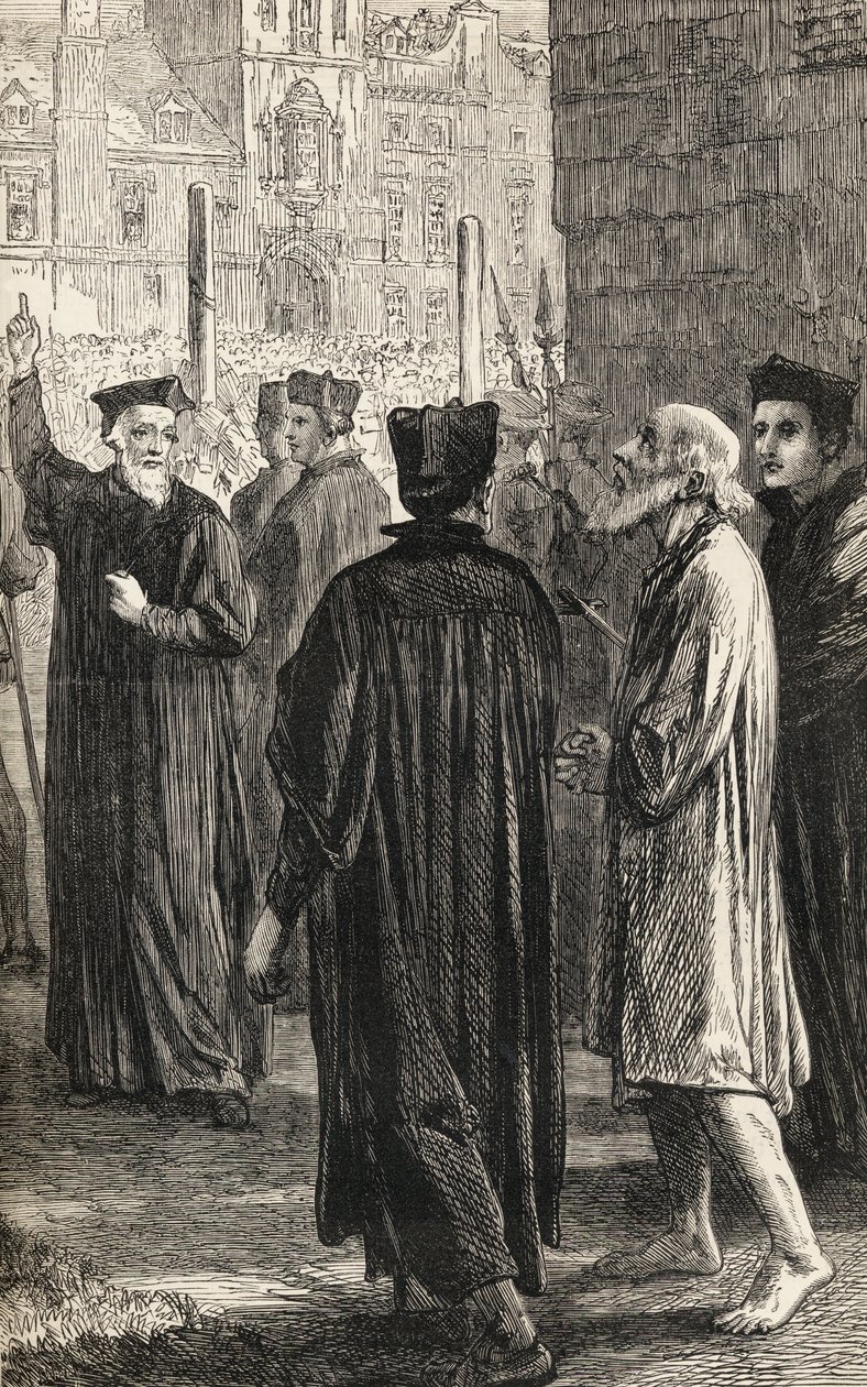 Nicholas Ridley na cestě k jeho popravě, kolem roku 1865 (dřevoryt) od English School