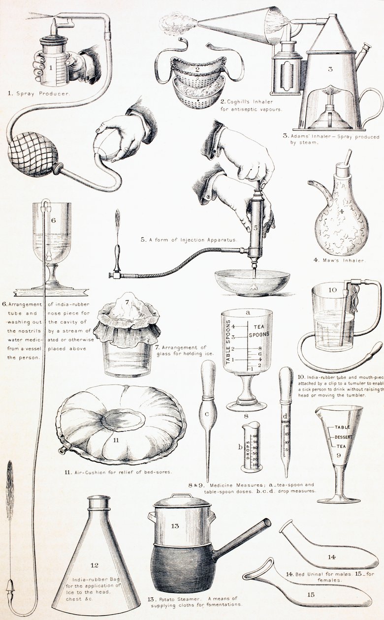 Spotřebiče devatenáctého století pro nemocniční pokoj, c.1890 od English School