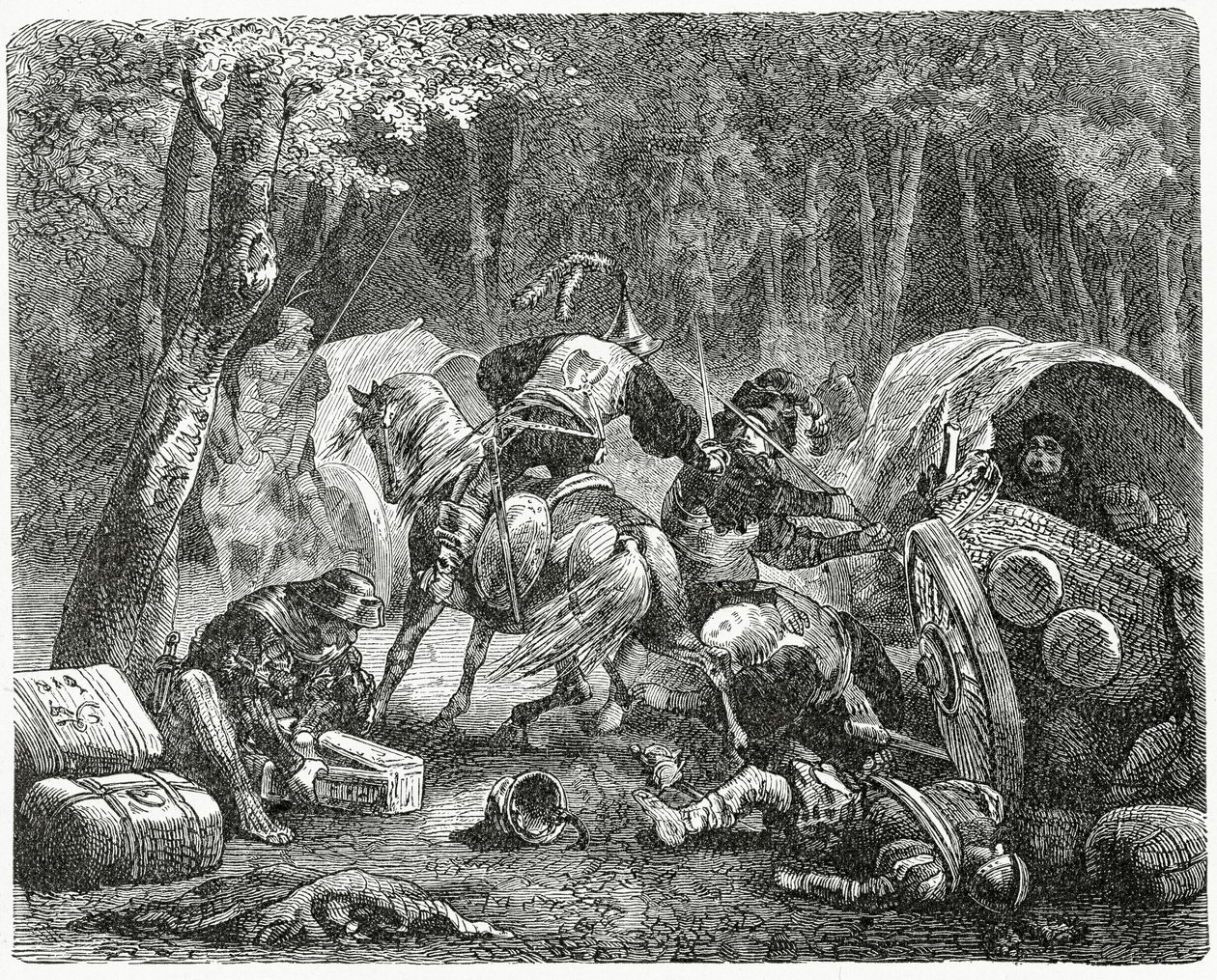Šlechtici drancující cestující obchodníky, 1882 od English School