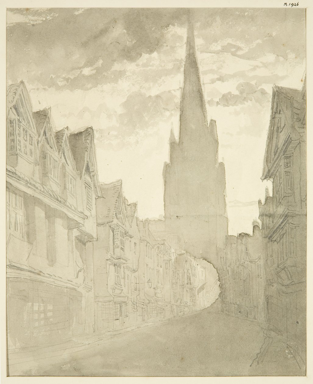 Severní pohled na kostel St Mary Redcliffe z Redcliffe Street (tužka a akvarel na papíře) od English School