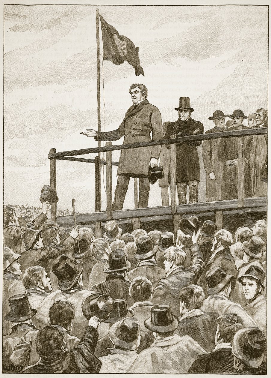 OConnell na setkání v Trimu, 1843, ilustrace z Cassells Illustrated History of England (sépiová fotografie) od English School
