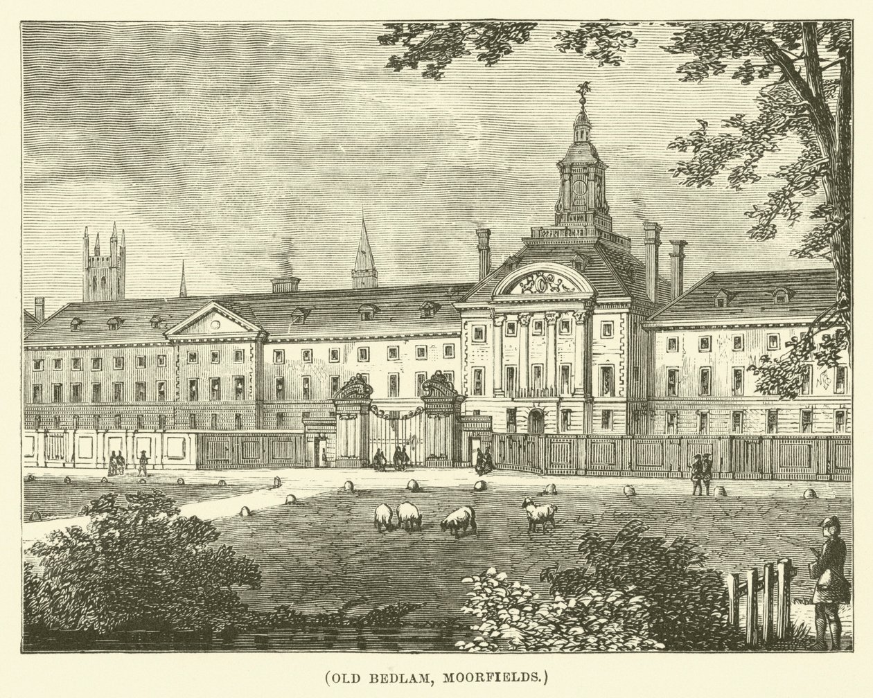 Old Bedlam, Moorfields (rytina) od English School