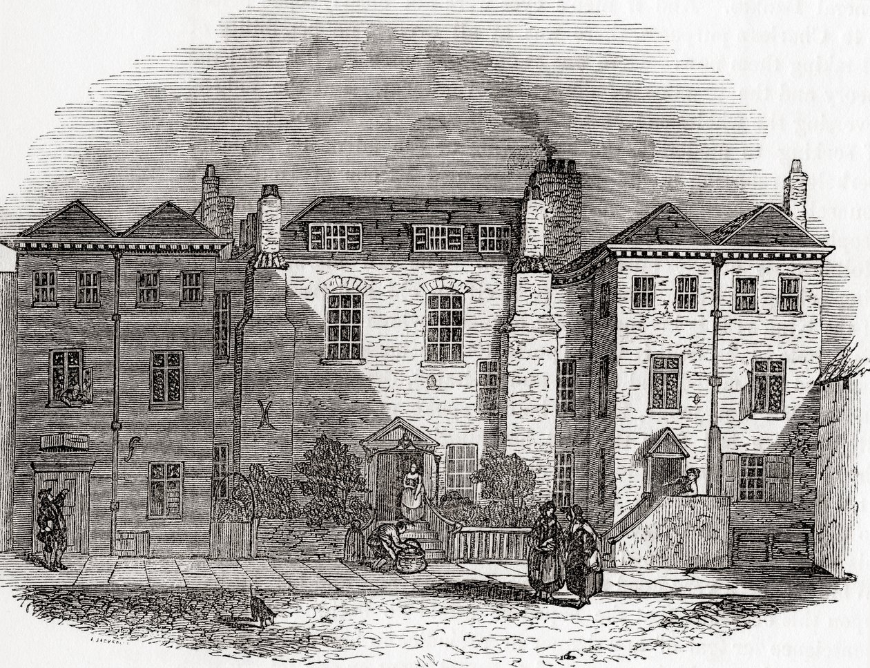 Dům Olivera Cromwella, Clerkenwell Close, Londýn, Anglie, ze staré Anglie: Obrazové muzeum, hospoda. 1847 od English School