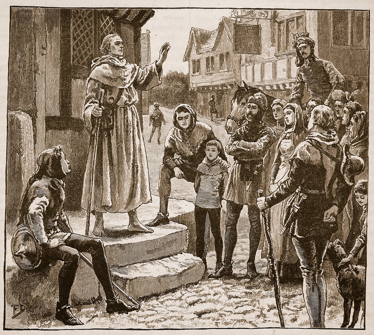 Jeden z Williamsových chudých kněží káže lidu, ilustrace z Cassells Illustrated History of England (sépiová fotografie) od English School