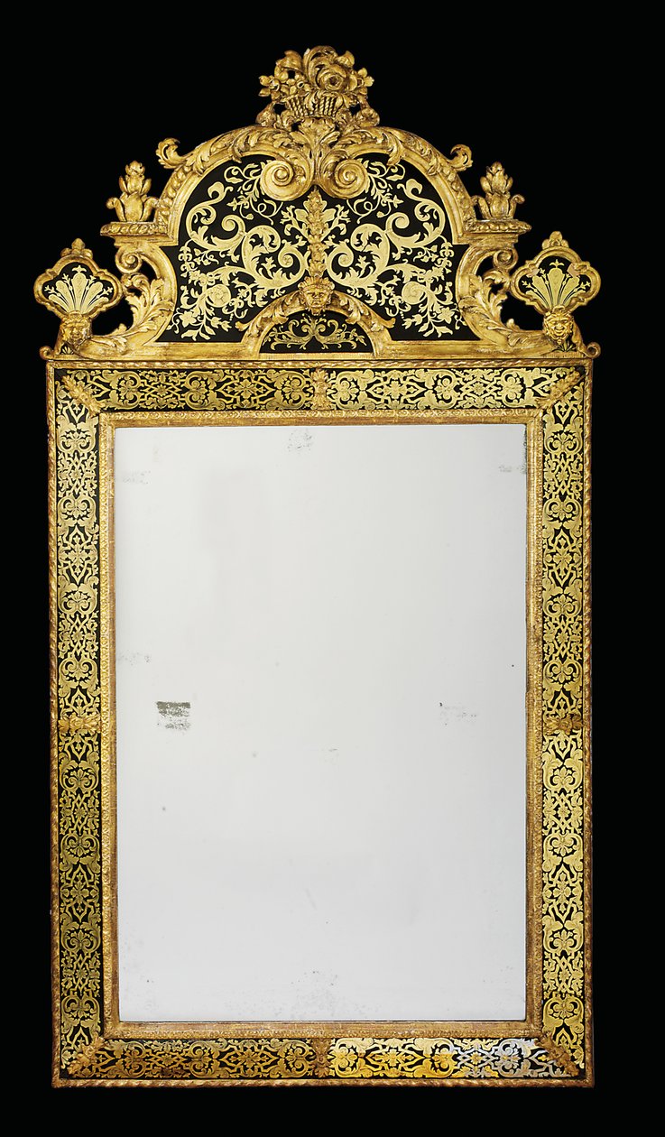 Jedny z páru molových brýlí Queen Anne, cca 1710 (zlacené dřevo a verre eglomise) (viz také 909137) od English School