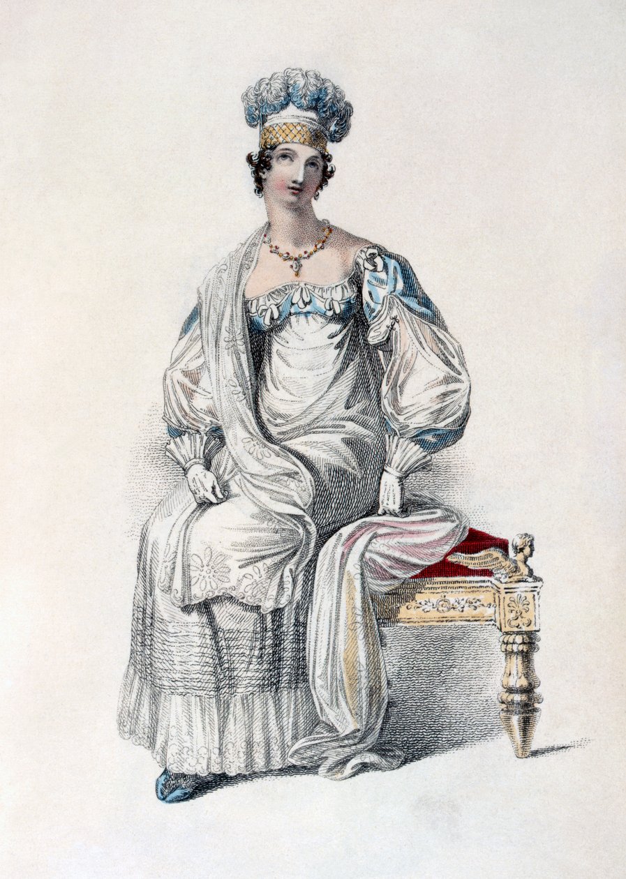 Operní šaty, módní štítek z Ackermanns Repository of Arts od English School