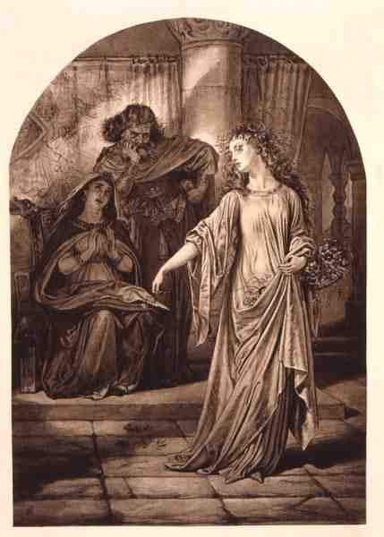 Ofélie v Hamletovi od Williama Shakespeara (1564-1616) (rytina) od English School