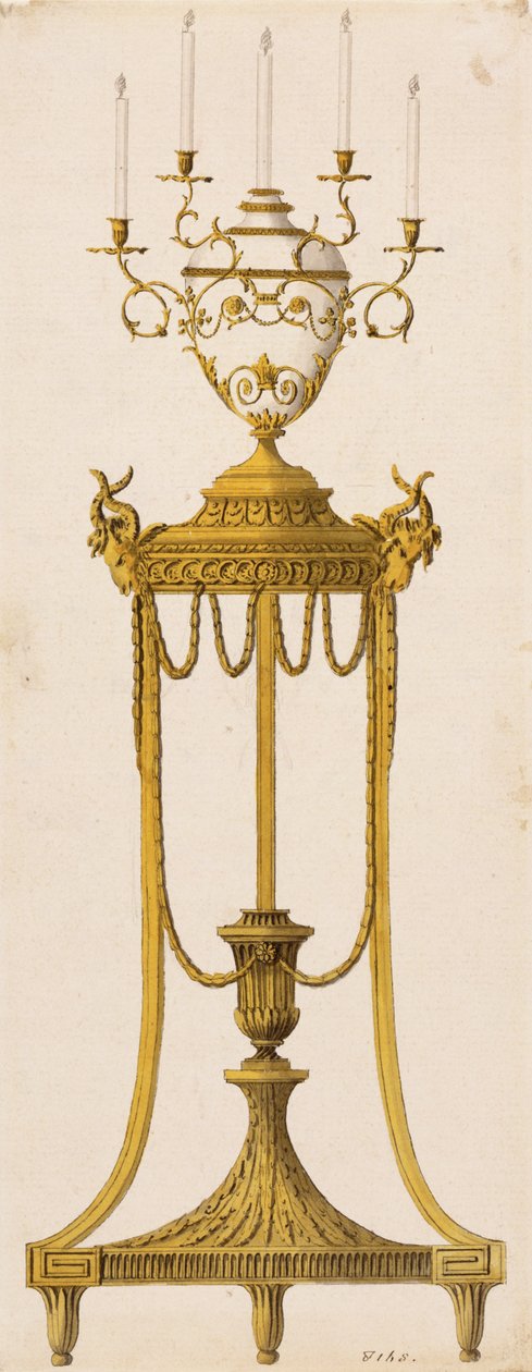 Originální design pro stativ a vázu na svíčky, z "Works in Architecture", od Roberta a J. Adama, 1773 od English School