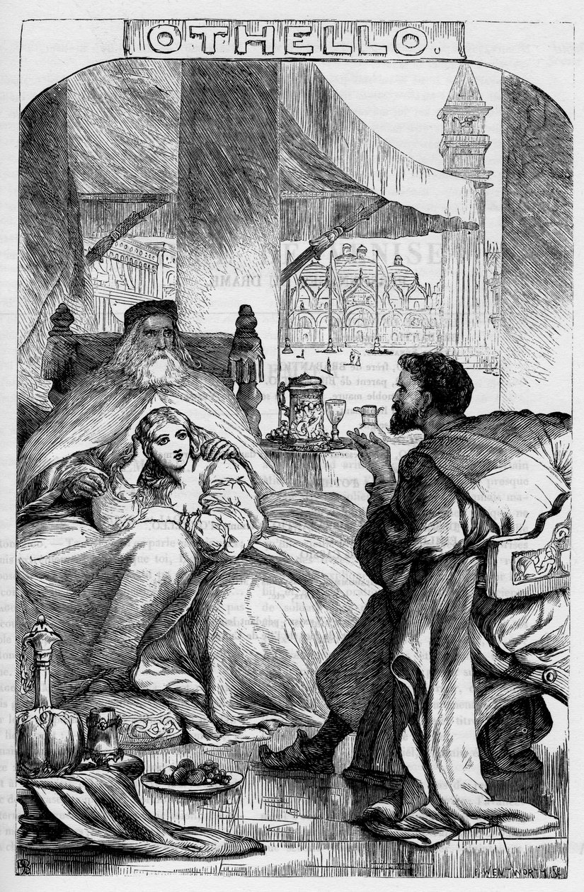 Othello, The Moor of Venice – Ilustrace v „“Dokončuje William Shakespeare““ 1866 – Ilustrace a obecná forma tohoto vydání jsou vypůjčeny z Cassellova ilustrovaného Shakespeara, vydaného v Londýně od English School