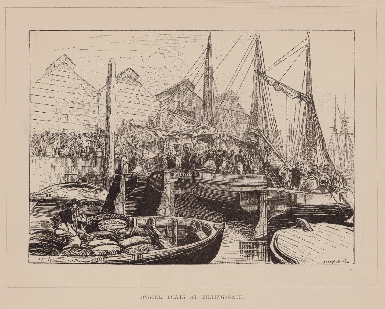 Ústřicové lodě v Billingsgate (rytina) od English School
