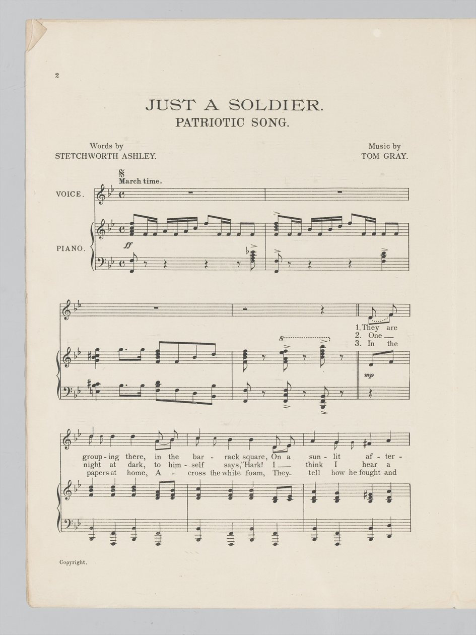 Strana 2 hudební partitury k písni Just a Soldier od English School