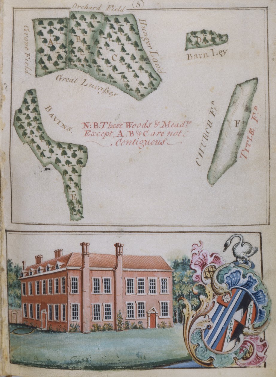 Strana 8, z A Survey of the Estate of John Plampin, Esq., 1774 (pero a inkoust s wc a kvašem na papíře) od English School