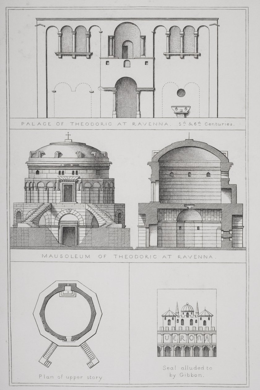 Palác a mauzoleum Theodoricha (c.454-526) v Ravenně, z `Agincourts History of Art by its Monuments od English School