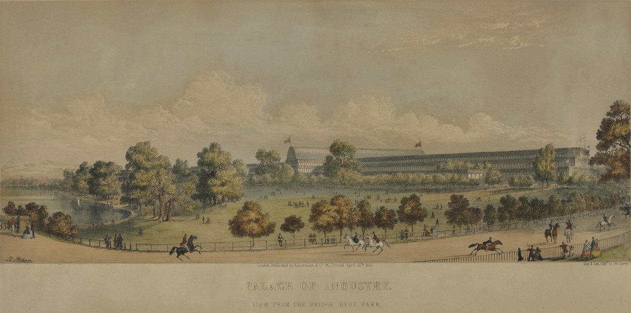 Palác průmyslu; Pohled z mostu, Hyde Park, 1851 od English School