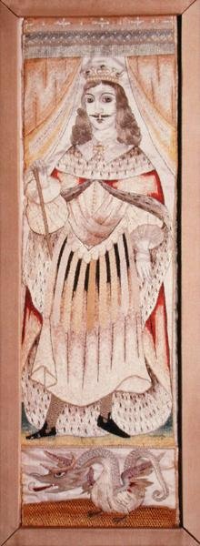 Panel s vyšívaným portrétem Karla II. (1630-85) kolem roku 1660 (hedvábí na saténu) od English School