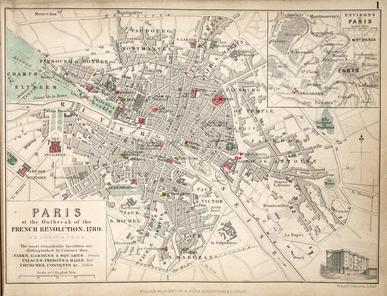 Paříž při vypuknutí francouzské revoluce v roce 1789 (barevné lito) od English School